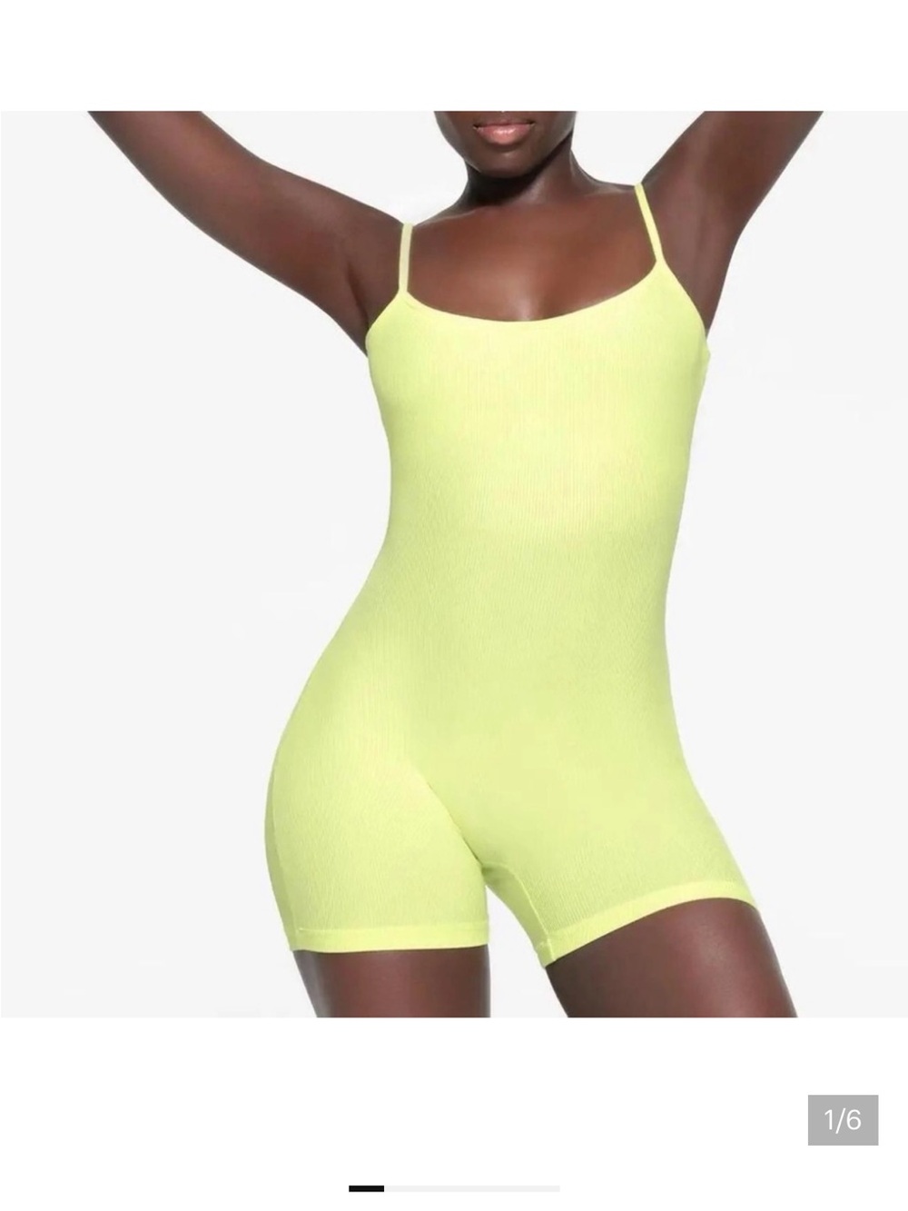 SKIMS Ribbed Scoop Onezie in Neon Yellow-Green